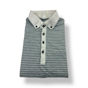 State & Liberty Gray White Striped Polo Shirt Short Sleeve Pocket Size Medium